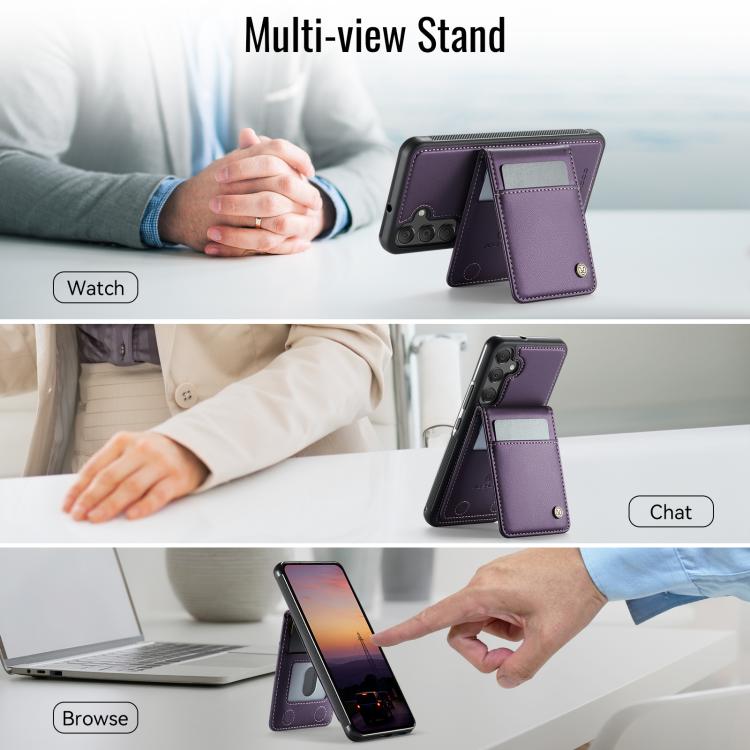 For Samsung Galaxy A55 5G JEEHOOD J06 British Style RFID MagSafe Card Bag PU Phone Case(Purple) - Galaxy Phone Cases by JEEHOOD | Online Shopping UK | buy2fix