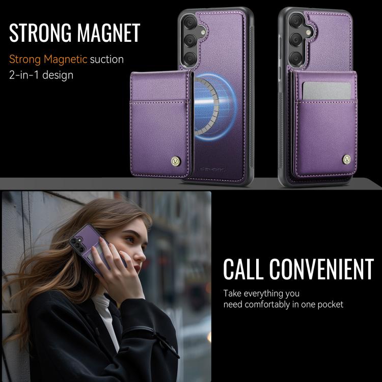 For Samsung Galaxy A55 5G JEEHOOD J06 British Style RFID MagSafe Card Bag PU Phone Case(Purple) - Galaxy Phone Cases by JEEHOOD | Online Shopping UK | buy2fix