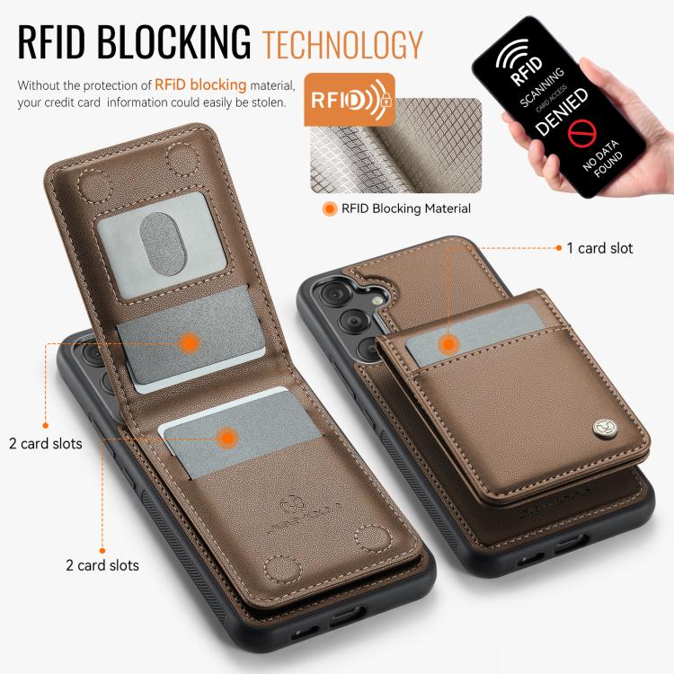 For Samsung Galaxy A55 5G JEEHOOD J06 British Style RFID MagSafe Card Bag PU Phone Case(Brown) - Galaxy Phone Cases by JEEHOOD | Online Shopping UK | buy2fix