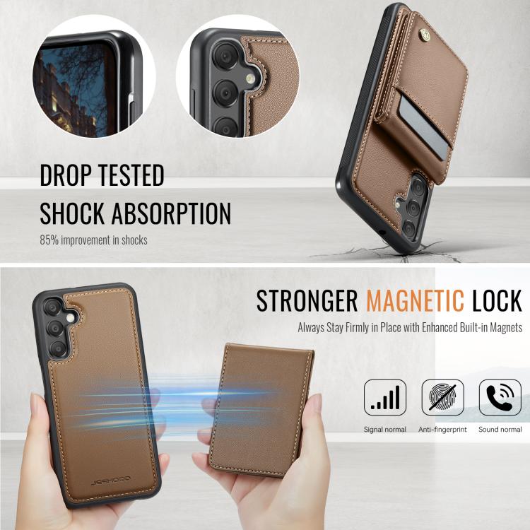 For Samsung Galaxy A55 5G JEEHOOD J06 British Style RFID MagSafe Card Bag PU Phone Case(Brown) - Galaxy Phone Cases by JEEHOOD | Online Shopping UK | buy2fix