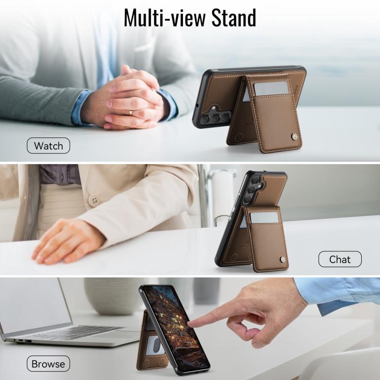 For Samsung Galaxy A55 5G JEEHOOD J06 British Style RFID MagSafe Card Bag PU Phone Case(Brown) - Galaxy Phone Cases by JEEHOOD | Online Shopping UK | buy2fix