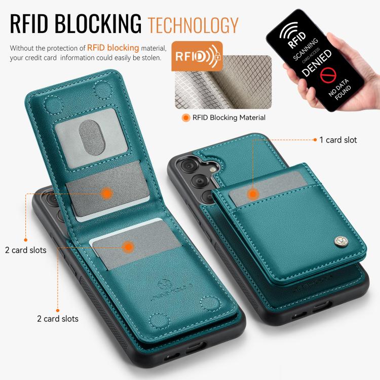 For Samsung Galaxy A55 5G JEEHOOD J06 British Style RFID MagSafe Card Bag PU Phone Case(Green) - Galaxy Phone Cases by JEEHOOD | Online Shopping UK | buy2fix