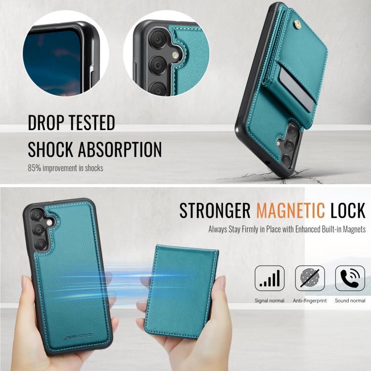 For Samsung Galaxy A55 5G JEEHOOD J06 British Style RFID MagSafe Card Bag PU Phone Case(Green) - Galaxy Phone Cases by JEEHOOD | Online Shopping UK | buy2fix