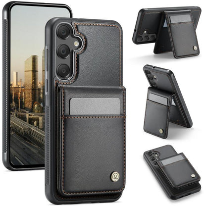 For Samsung Galaxy A55 5G JEEHOOD J06 British Style RFID MagSafe Card Bag PU Phone Case(Black) - Galaxy Phone Cases by JEEHOOD | Online Shopping UK | buy2fix