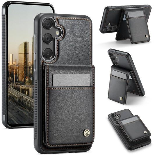 For Samsung Galaxy A55 5G JEEHOOD J06 British Style RFID MagSafe Card Bag PU Phone Case(Black) - Galaxy Phone Cases by JEEHOOD | Online Shopping UK | buy2fix
