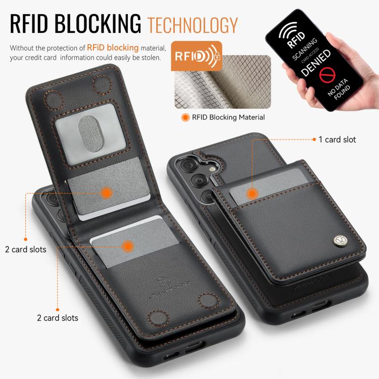 For Samsung Galaxy A55 5G JEEHOOD J06 British Style RFID MagSafe Card Bag PU Phone Case(Black) - Galaxy Phone Cases by JEEHOOD | Online Shopping UK | buy2fix