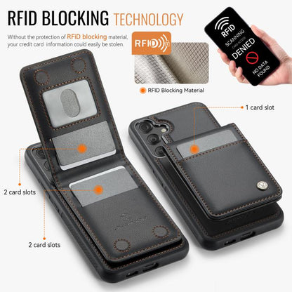 For Samsung Galaxy A55 5G JEEHOOD J06 British Style RFID MagSafe Card Bag PU Phone Case(Black) - Galaxy Phone Cases by JEEHOOD | Online Shopping UK | buy2fix