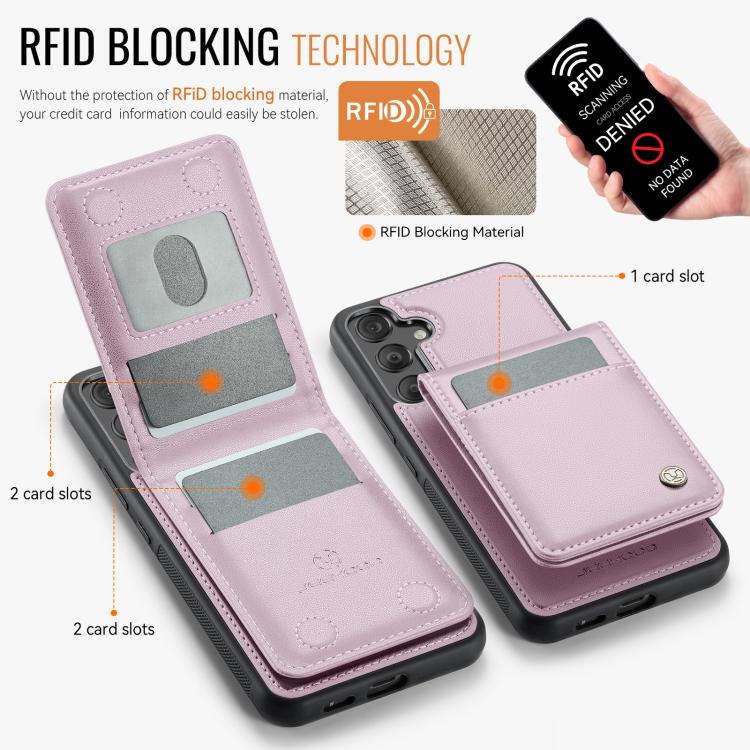 For Samsung Galaxy A55 5G JEEHOOD J06 British Style RFID MagSafe Card Bag PU Phone Case(Pink) - Galaxy Phone Cases by JEEHOOD | Online Shopping UK | buy2fix