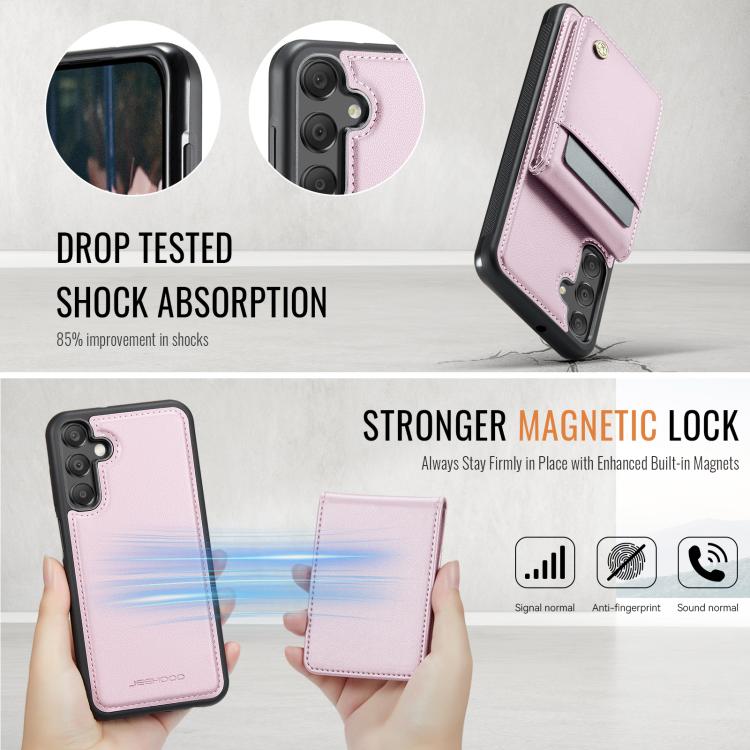 For Samsung Galaxy A55 5G JEEHOOD J06 British Style RFID MagSafe Card Bag PU Phone Case(Pink) - Galaxy Phone Cases by JEEHOOD | Online Shopping UK | buy2fix