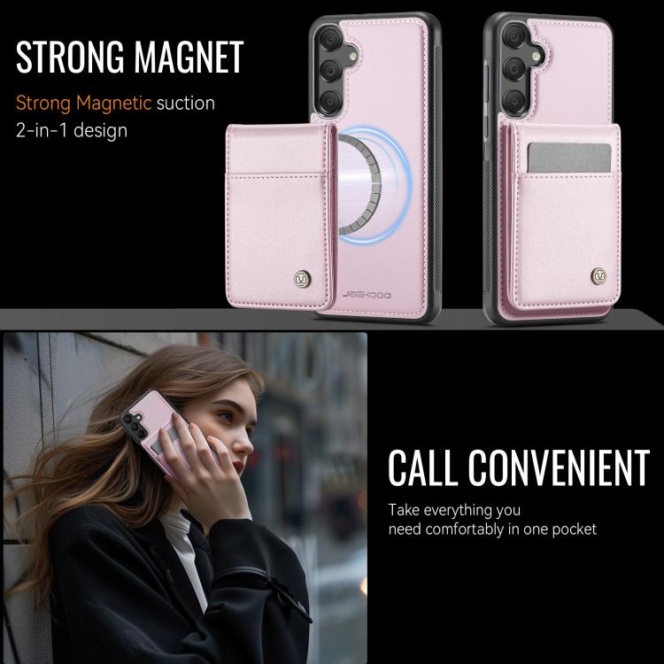 For Samsung Galaxy A55 5G JEEHOOD J06 British Style RFID MagSafe Card Bag PU Phone Case(Pink) - Galaxy Phone Cases by JEEHOOD | Online Shopping UK | buy2fix