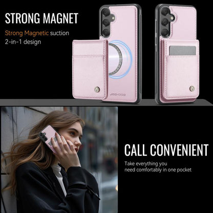 For Samsung Galaxy A55 5G JEEHOOD J06 British Style RFID MagSafe Card Bag PU Phone Case(Pink) - Galaxy Phone Cases by JEEHOOD | Online Shopping UK | buy2fix