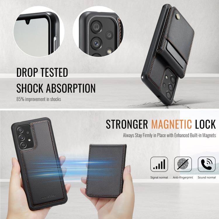 For Samsung Galaxy A33 5G JEEHOOD J06 British Style RFID MagSafe Card Bag PU Phone Case(Black) - Galaxy Phone Cases by JEEHOOD | Online Shopping UK | buy2fix