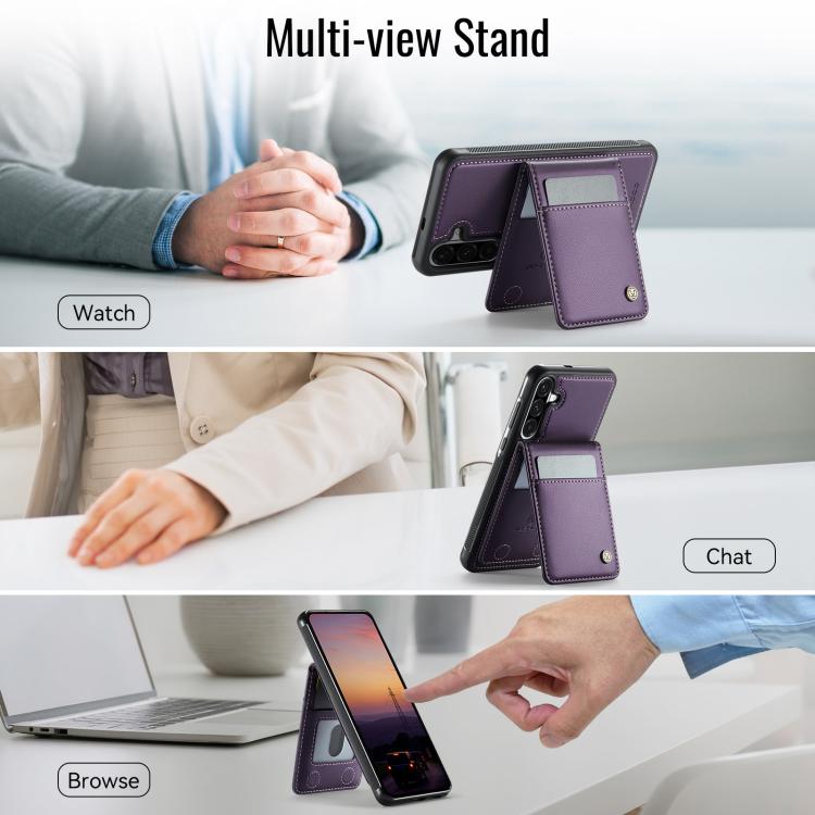 For Samsung Galaxy A56 5G JEEHOOD J06 British Style RFID MagSafe Card Bag PU Phone Case(Purple) - Galaxy Phone Cases by JEEHOOD | Online Shopping UK | buy2fix
