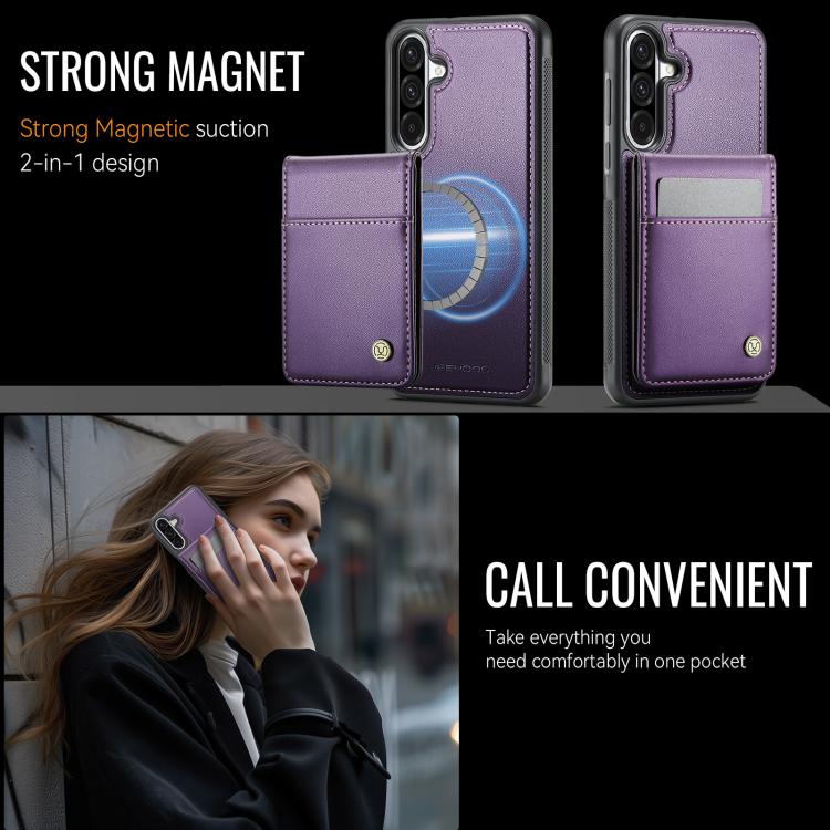 For Samsung Galaxy A56 5G JEEHOOD J06 British Style RFID MagSafe Card Bag PU Phone Case(Purple) - Galaxy Phone Cases by JEEHOOD | Online Shopping UK | buy2fix