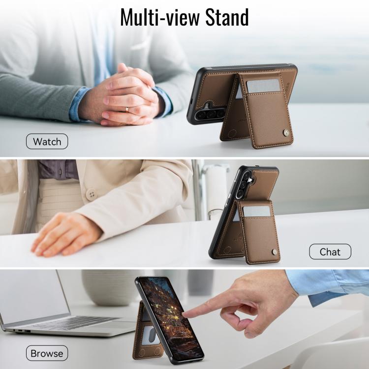 For Samsung Galaxy A56 5G JEEHOOD J06 British Style RFID MagSafe Card Bag PU Phone Case(Brown) - Galaxy Phone Cases by JEEHOOD | Online Shopping UK | buy2fix