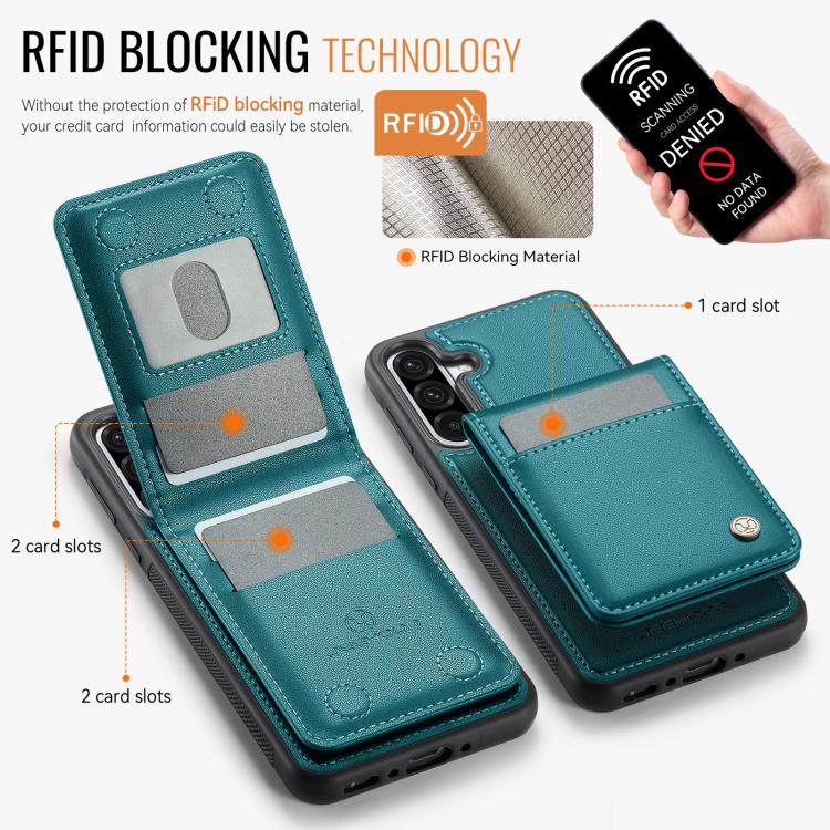 For Samsung Galaxy A56 5G JEEHOOD J06 British Style RFID MagSafe Card Bag PU Phone Case(Green) - Galaxy Phone Cases by JEEHOOD | Online Shopping UK | buy2fix