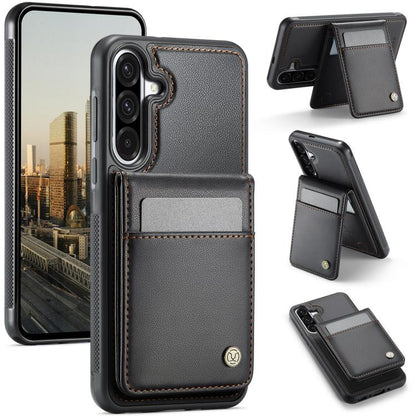 For Samsung Galaxy A56 5G JEEHOOD J06 British Style RFID MagSafe Card Bag PU Phone Case(Black) - Galaxy Phone Cases by JEEHOOD | Online Shopping UK | buy2fix
