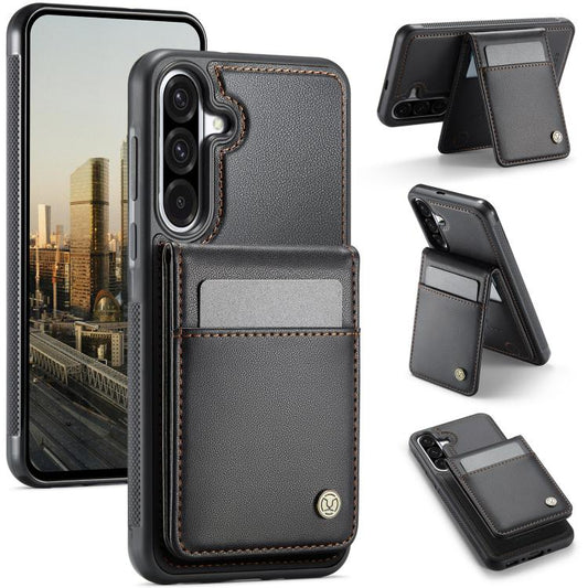 For Samsung Galaxy A56 5G JEEHOOD J06 British Style RFID MagSafe Card Bag PU Phone Case(Black) - Galaxy Phone Cases by JEEHOOD | Online Shopping UK | buy2fix