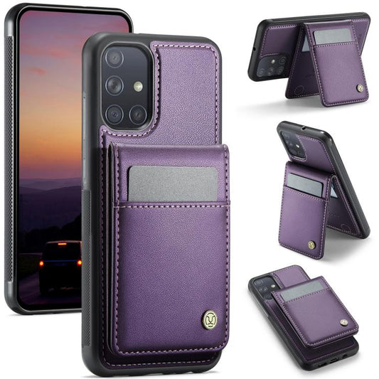 For Samsung Galaxy A51 4G JEEHOOD J06 British Style RFID MagSafe Card Bag PU Phone Case(Purple) - Galaxy Phone Cases by JEEHOOD | Online Shopping UK | buy2fix