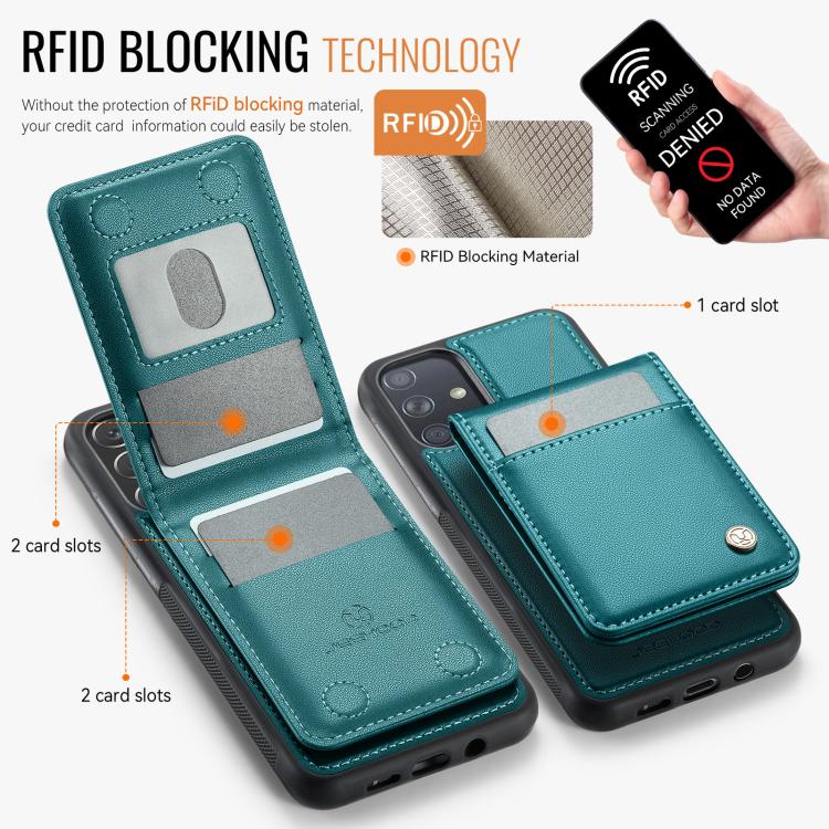 For Samsung Galaxy A51 4G JEEHOOD J06 British Style RFID MagSafe Card Bag PU Phone Case(Green) - Galaxy Phone Cases by JEEHOOD | Online Shopping UK | buy2fix