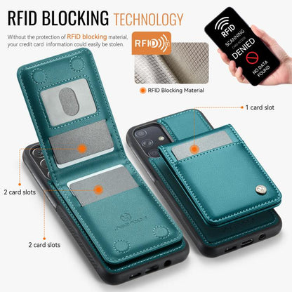 For Samsung Galaxy A51 4G JEEHOOD J06 British Style RFID MagSafe Card Bag PU Phone Case(Green) - Galaxy Phone Cases by JEEHOOD | Online Shopping UK | buy2fix