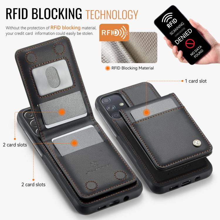 For Samsung Galaxy A51 4G JEEHOOD J06 British Style RFID MagSafe Card Bag PU Phone Case(Black) - Galaxy Phone Cases by JEEHOOD | Online Shopping UK | buy2fix