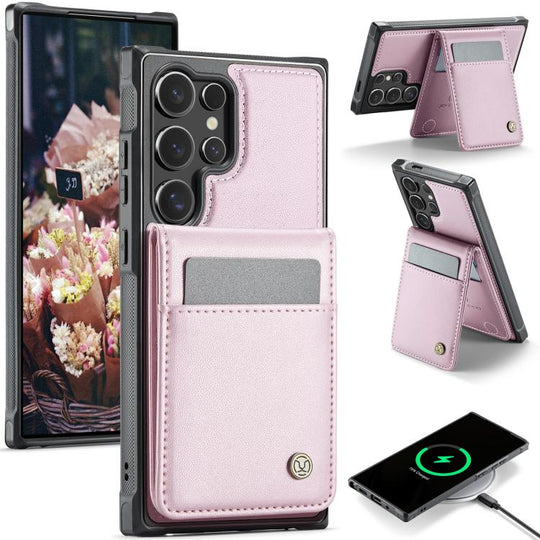 For Samsung Galaxy S23 Ultra 5G JEEHOOD J06 British Style RFID MagSafe Card Bag PU Phone Case(Pink)