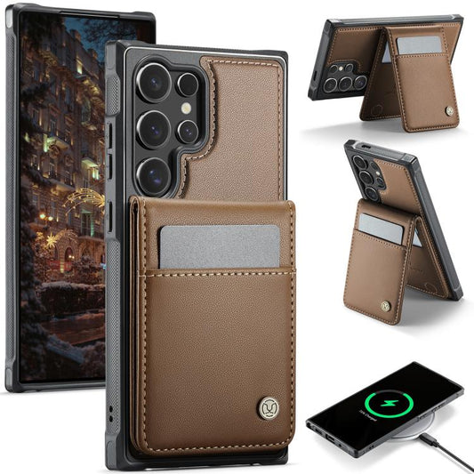 For Samsung Galaxy S24 Ultra 5G JEEHOOD J06 British Style RFID MagSafe Card Bag PU Phone Case(Brown) - Galaxy S24 Ultra 5G Cases by JEEHOOD | Online Shopping UK | buy2fix