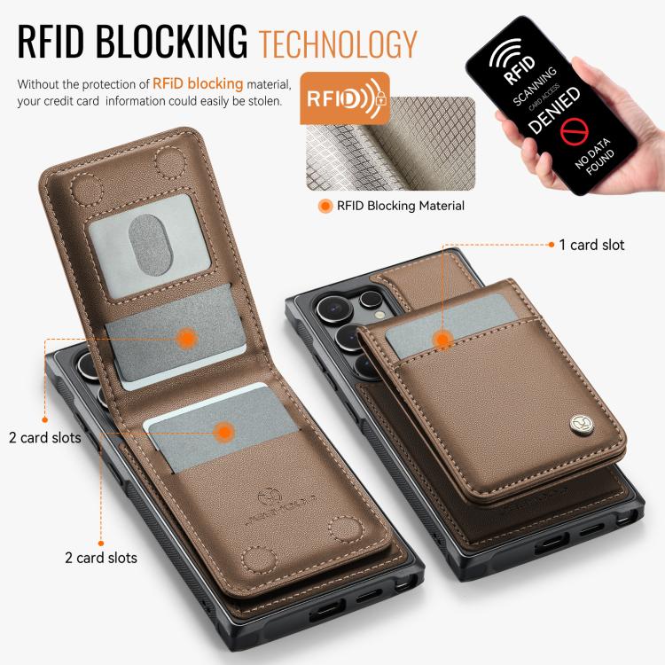 For Samsung Galaxy S24 Ultra 5G JEEHOOD J06 British Style RFID MagSafe Card Bag PU Phone Case(Brown) - Galaxy S24 Ultra 5G Cases by JEEHOOD | Online Shopping UK | buy2fix