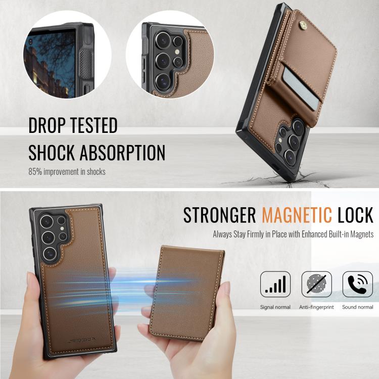 For Samsung Galaxy S24 Ultra 5G JEEHOOD J06 British Style RFID MagSafe Card Bag PU Phone Case(Brown) - Galaxy S24 Ultra 5G Cases by JEEHOOD | Online Shopping UK | buy2fix