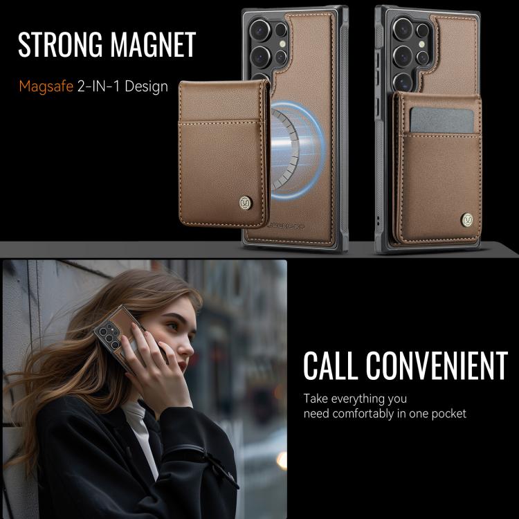 For Samsung Galaxy S24 Ultra 5G JEEHOOD J06 British Style RFID MagSafe Card Bag PU Phone Case(Brown) - Galaxy S24 Ultra 5G Cases by JEEHOOD | Online Shopping UK | buy2fix