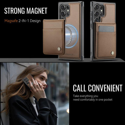 For Samsung Galaxy S24 Ultra 5G JEEHOOD J06 British Style RFID MagSafe Card Bag PU Phone Case(Brown) - Galaxy S24 Ultra 5G Cases by JEEHOOD | Online Shopping UK | buy2fix