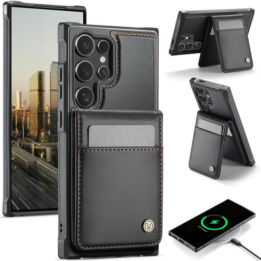For Samsung Galaxy S24 Ultra 5G JEEHOOD J06 British Style RFID MagSafe Card Bag PU Phone Case(Black) - Galaxy S24 Ultra 5G Cases by JEEHOOD | Online Shopping UK | buy2fix