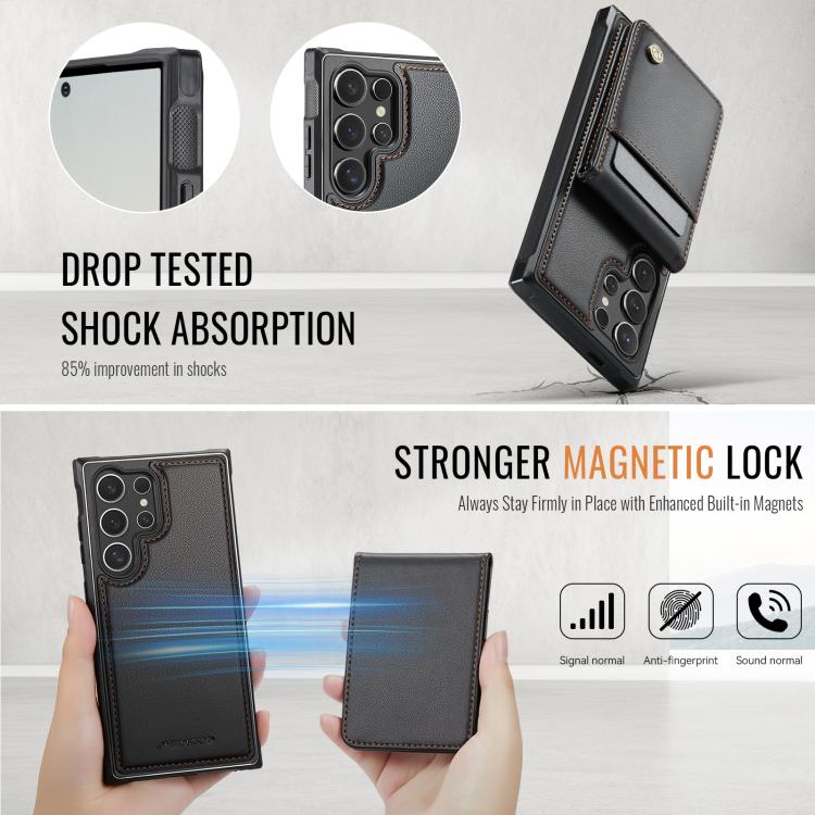 For Samsung Galaxy S24 Ultra 5G JEEHOOD J06 British Style RFID MagSafe Card Bag PU Phone Case(Black) - Galaxy S24 Ultra 5G Cases by JEEHOOD | Online Shopping UK | buy2fix