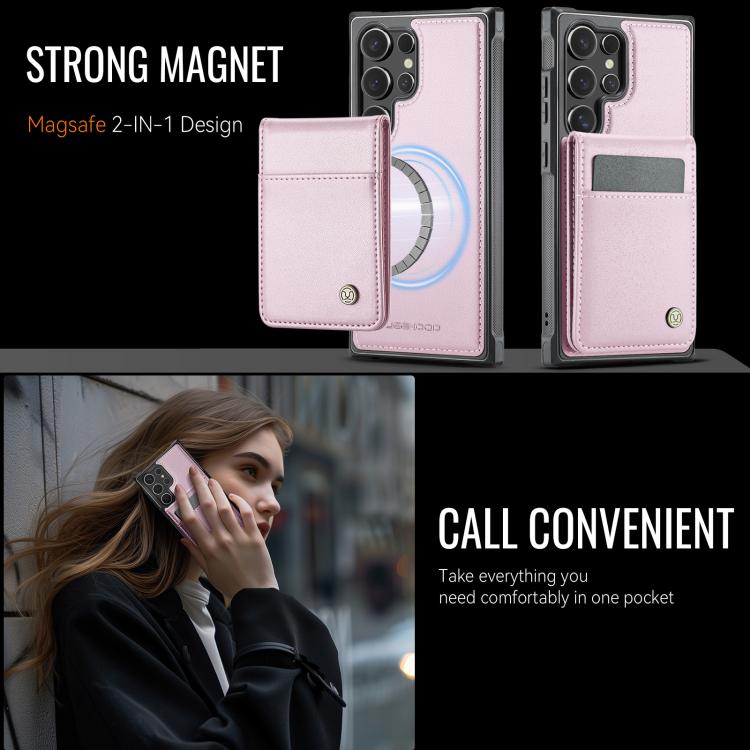 For Samsung Galaxy S24 Ultra 5G JEEHOOD J06 British Style RFID MagSafe Card Bag PU Phone Case(Pink) - Galaxy S24 Ultra 5G Cases by JEEHOOD | Online Shopping UK | buy2fix