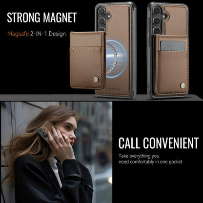 For Samsung Galaxy S24 5G JEEHOOD J06 British Style RFID MagSafe Card Bag PU Phone Case(Brown) - Galaxy S24 5G Cases by JEEHOOD | Online Shopping UK | buy2fix