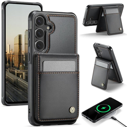 For Samsung Galaxy S24 5G JEEHOOD J06 British Style RFID MagSafe Card Bag PU Phone Case(Black) - Galaxy S24 5G Cases by JEEHOOD | Online Shopping UK | buy2fix