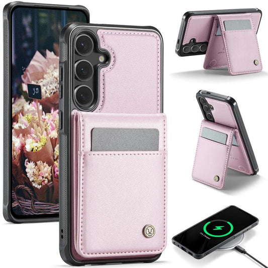 For Samsung Galaxy S24 5G JEEHOOD J06 British Style RFID MagSafe Card Bag PU Phone Case(Pink) - Galaxy S24 5G Cases by JEEHOOD | Online Shopping UK | buy2fix