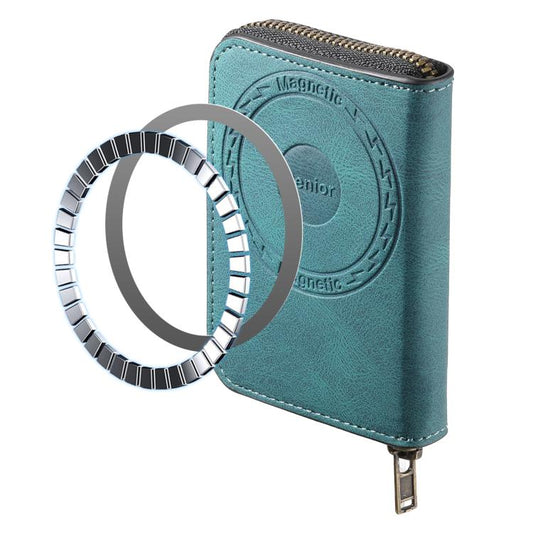 Denior V17 Skin Feel MagSafe RFID Zipper Wallet Card Bag Case(Green) - Adhesive Card Holders by Denior | Online Shopping UK | buy2fix