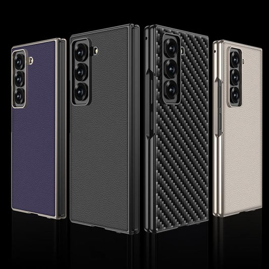 For Samsung Galaxy Z Fold6 Slim GKK Integrated Metal Paint Skin Feel Leather Full Coverage Phone Case(Carbon Fibre) - Galaxy Phone Cases by GKK | Online Shopping UK | buy2fix