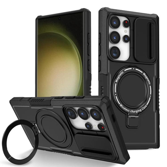 For Samsung Galaxy S24 Ultra 5G Sliding Camshield MagSafe Holder TPU Hybrid PC Phone Case(Black)