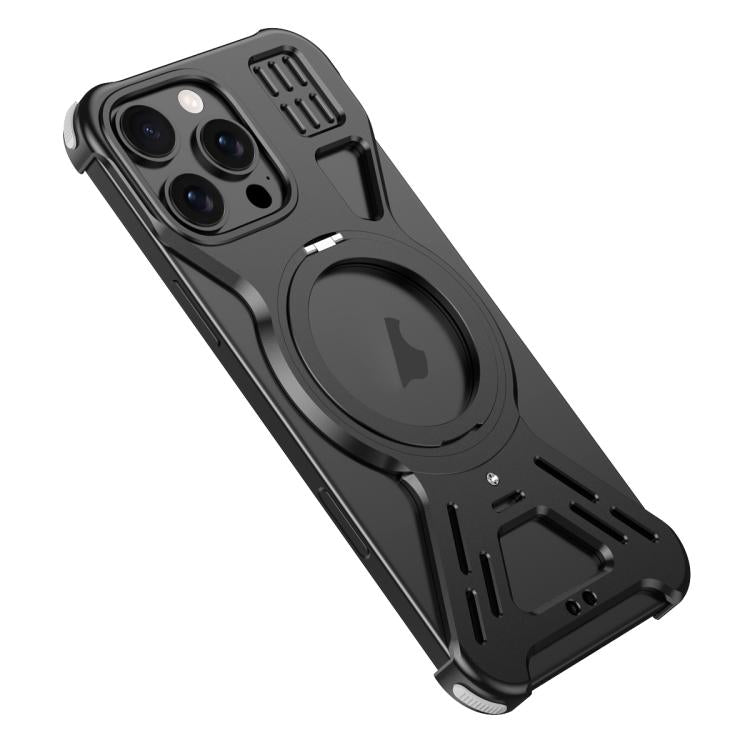 For iPhone 16 Pro Max Armor 360 Holder Frameless Alloy MagSafe Phone Case(Black) - iPhone 16 Pro Max Cases by buy2fix | Online Shopping UK | buy2fix
