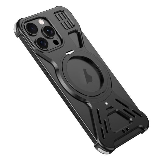 For iPhone 16 Pro Armor 360 Holder Frameless Alloy MagSafe Phone Case(Black) - iPhone 16 Pro Cases by buy2fix | Online Shopping UK | buy2fix