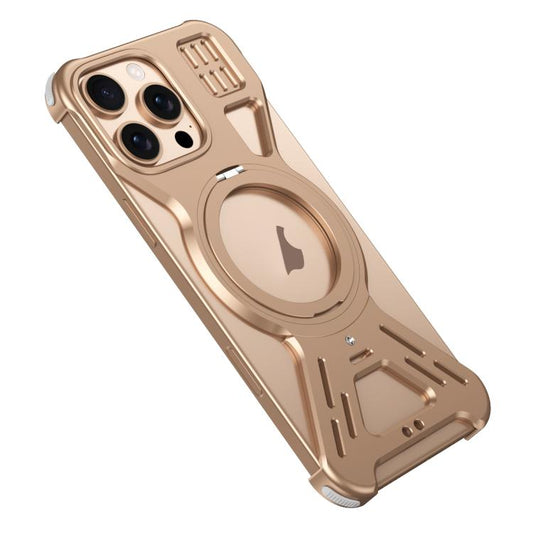 For iPhone 16 Pro Armor 360 Holder Frameless Alloy MagSafe Phone Case(Desert Gold) - iPhone 16 Pro Cases by buy2fix | Online Shopping UK | buy2fix