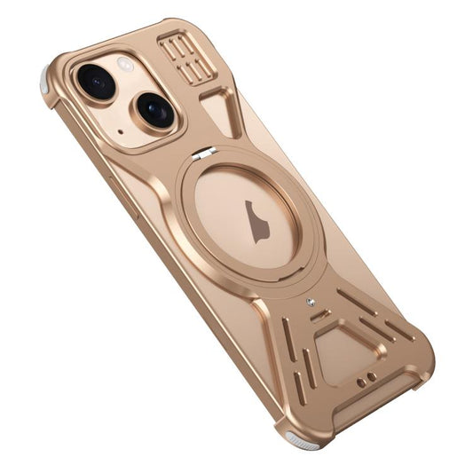 For iPhone 15 Armor 360 Holder Frameless Alloy MagSafe Phone Case(Desert Gold) - iPhone 15 Cases by buy2fix | Online Shopping UK | buy2fix