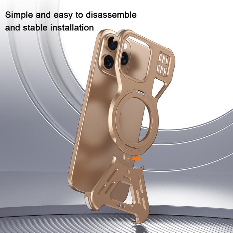 For iPhone 15 Pro Max Armor 360 Holder Frameless Alloy MagSafe Phone Case(Space Gray) - iPhone 15 Pro Max Cases by buy2fix | Online Shopping UK | buy2fix