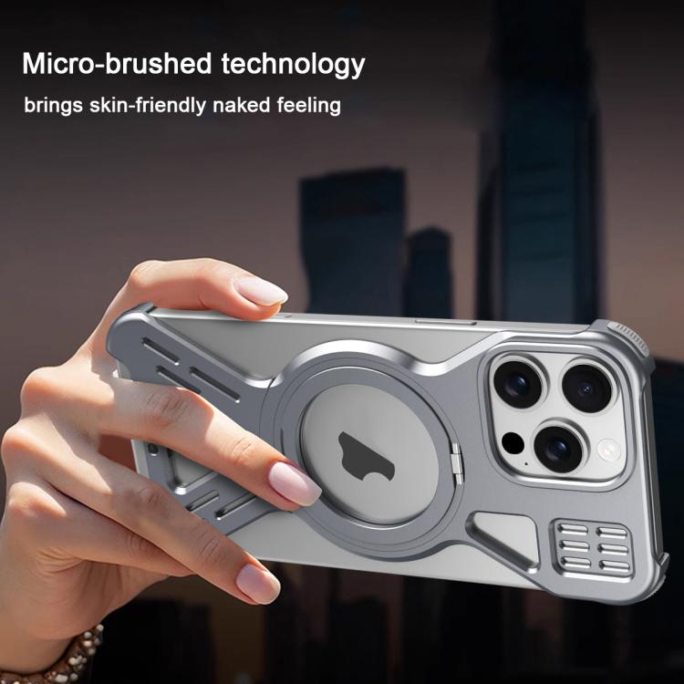 For iPhone 15 Pro Max Armor 360 Holder Frameless Alloy MagSafe Phone Case(Space Gray) - iPhone 15 Pro Max Cases by buy2fix | Online Shopping UK | buy2fix