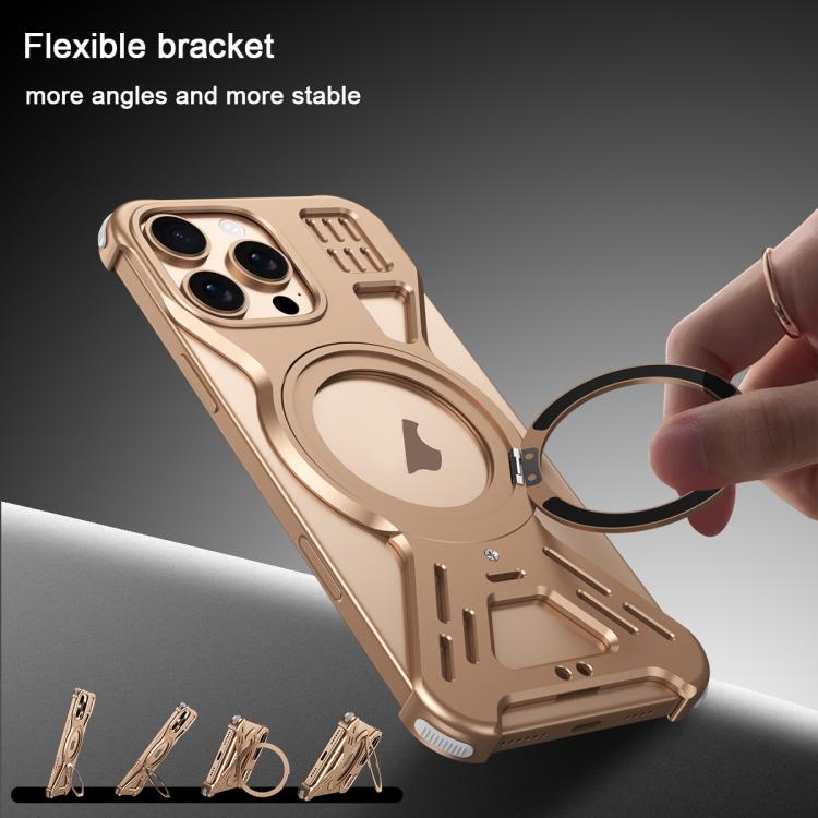 For iPhone 15 Pro Max Armor 360 Holder Frameless Alloy MagSafe Phone Case(Desert Gold) - iPhone 15 Pro Max Cases by buy2fix | Online Shopping UK | buy2fix