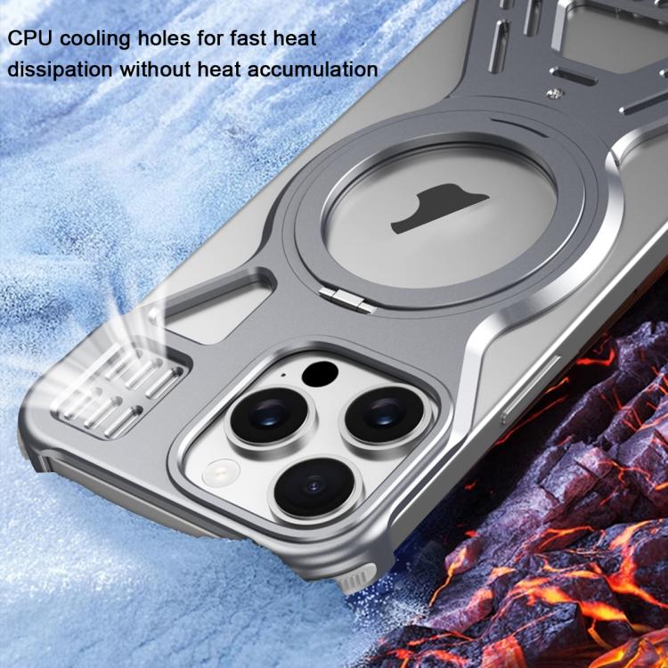 For iPhone 15 Pro Max Armor 360 Holder Frameless Alloy MagSafe Phone Case(Black) - iPhone 15 Pro Max Cases by buy2fix | Online Shopping UK | buy2fix