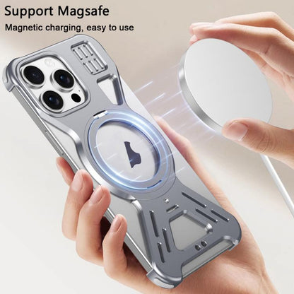 For iPhone 16 Pro Max Armor 360 Holder Frameless Alloy MagSafe Phone Case(Black) - iPhone 16 Pro Max Cases by buy2fix | Online Shopping UK | buy2fix